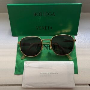 Bottega Veneta Gold Frame Sunglasses with Dark Green Lenses